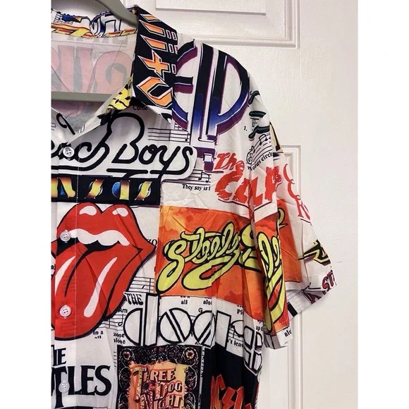 Classic Rock Band Collage Shirt - Button Up-short Sleeve - Picture 3 of 13
